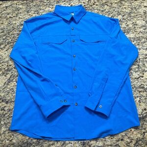 Outdoor Ventures Mens Blue Ripstop Long Sleeve Hiking Fishing Shirt Large L